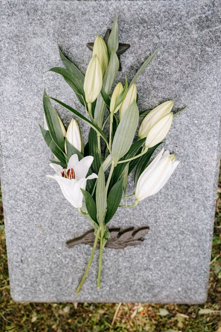 A delicate floral arrangement of white lilies with large, smooth petals and prominent stamens, accompanied by creamy white tulips with closed, elongated buds and slender green leaves. The flowers are 