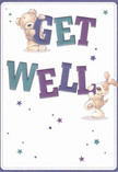 Brimming with cheerful spirit, this get well card seems to leap from the page, capturing the playful character of Clerkenwell's neighbourhood charm. At its centre, two adorable companions-a teddy bear and a lively puppy-hold up the words 'Get Well' in bold, oversized letters, each letter painted in rich indigo and teal that stand boldly against an inviting cream background. Stars in dancing shades of blue and purple drift across the card, whispering hope like an encouraging breeze along Clerkenwell Road. The bear's fur and the puppy's floppy ears are lovingly depicted, soft and almost tangible, carrying a sense of warmth akin to a caring gesture from a local Clerkenwell florist. Their upbeat expressions and joyful posture transform the card into more than a message-it becomes a gentle salve, bringing real comfort and compassion to anyone recuperating in Clerkenwell's welcoming embrace.